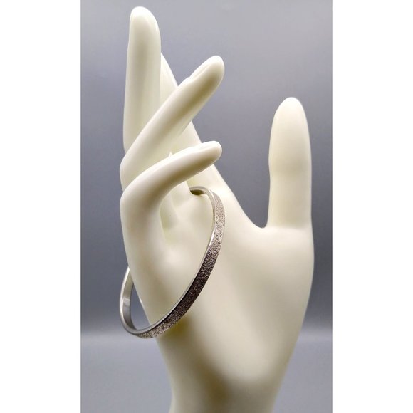 Vintage Monet Skinny Bangle, Silver Tone Textured Minimalist or Stackable - Picture 2 of 5